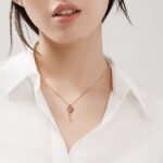 rose gold key pendant necklace with pink diamond