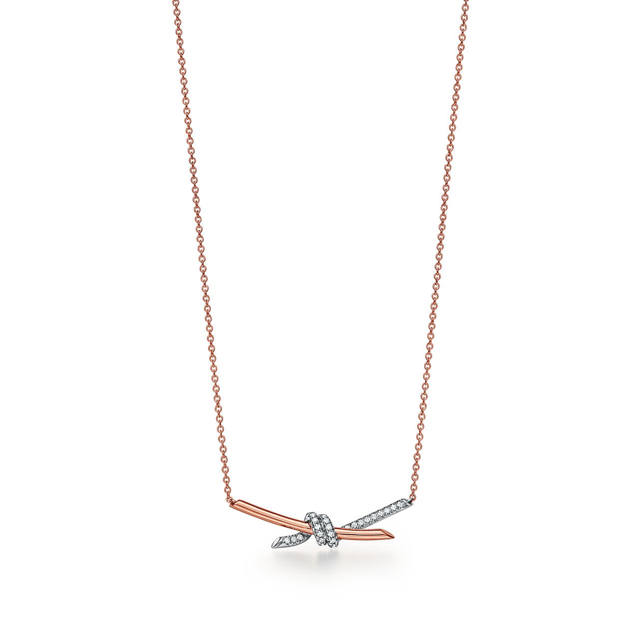 two-tone pave diamond knot necklace two-tone pave diamond knot necklace