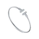 white gold diamond T bangle bracelet