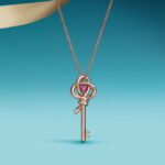 rose gold key pendant necklace with pink diamond