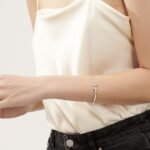 white gold diamond T bangle bracelet