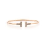 rose gold diamond T bangle bracelet