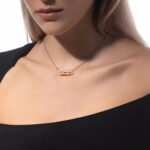 yellow gold brushed three diamond bar pendant necklace