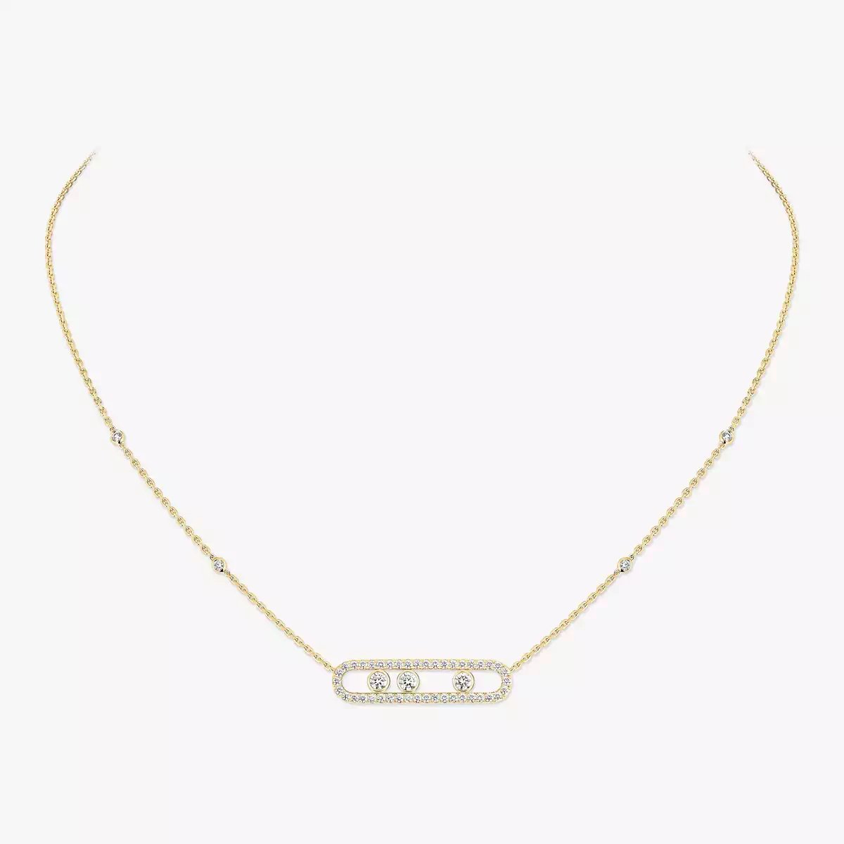 yellow gold three diamond bar pendant necklace