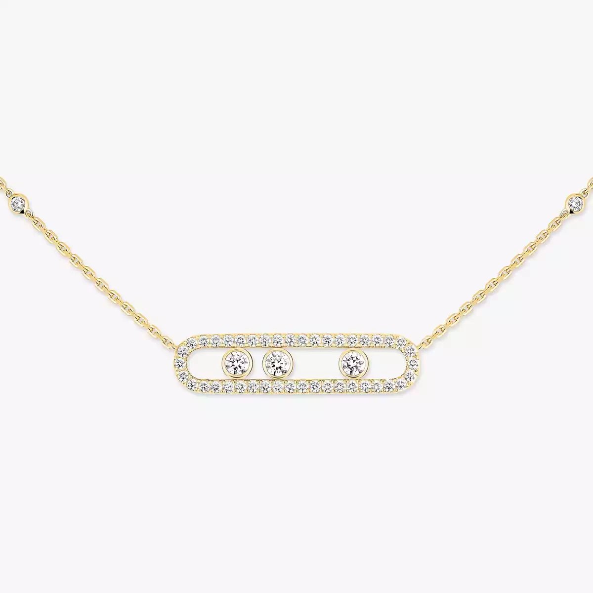 yellow gold three diamond bar pendant necklace