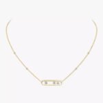 yellow gold three diamond bar pendant necklace