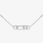 white gold three diamond bar pendant necklace