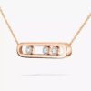 rose gold three diamond bar pendant necklace
