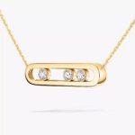 yellow gold three diamond bar pendant necklace