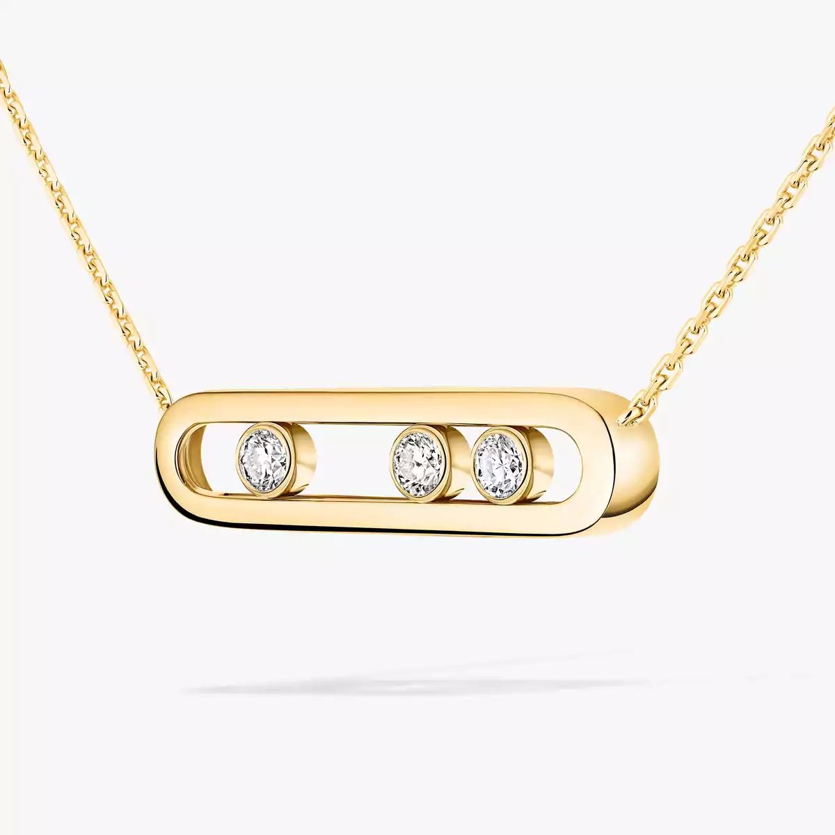 yellow gold three diamond bar pendant necklace