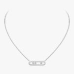 white gold brushed three diamond bar pendant necklace