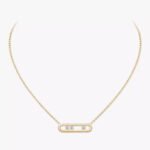 yellow gold brushed three diamond bar pendant necklace