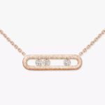 rose gold brushed three diamond bar pendant necklace