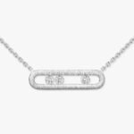 white gold brushed three diamond bar pendant necklace