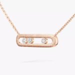 rose gold brushed three diamond bar pendant necklace
