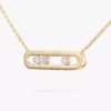 yellow gold brushed three diamond bar pendant necklace