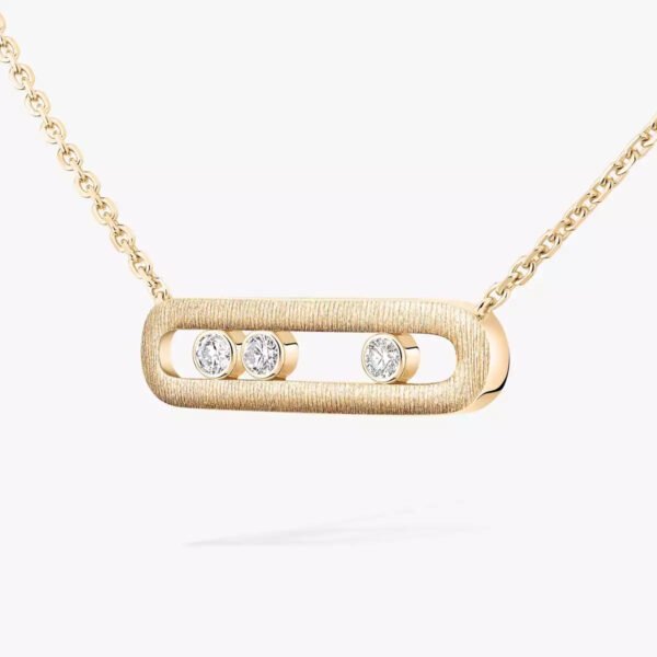 yellow gold brushed three diamond bar pendant necklace