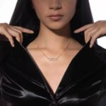 rose gold three diamond bar pendant necklace