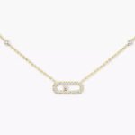 yellow gold single diamond pave bar pendant necklace