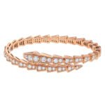 rose gold Serpenti Viper diamond open bangle bracelet